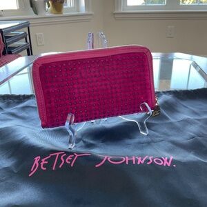 Betsey Johnson Barbie pink velvet rhinestones zip wallet